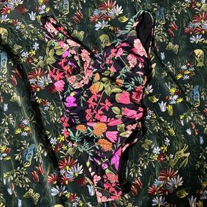 Floral One Piece Swimsuit - Black and Pink